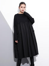 Roomy Black Split-joint Long Sleeves Dress